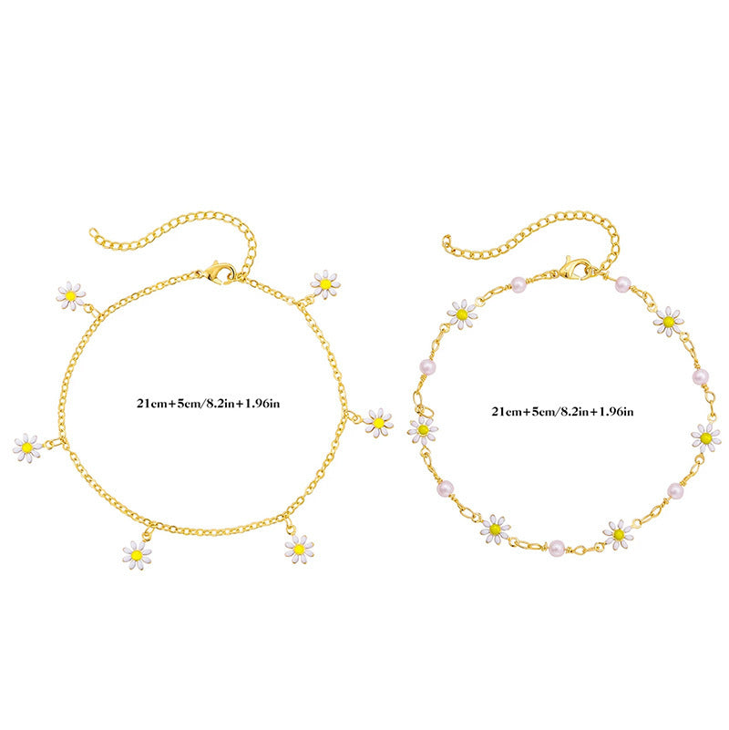 Fashion Foot Ornaments Summer Beach Daisy Pearl Anklet For Women