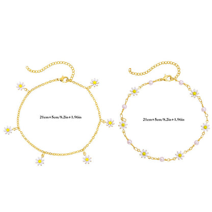 Fashion Foot Ornaments Summer Beach Daisy Pearl Anklet For Women