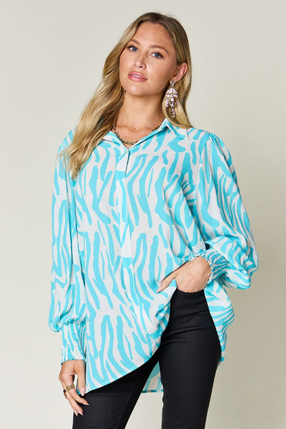 Double Take Full Size Printed Smocked Long Sleeve Blouse – product image 15