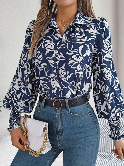Printed Collared Neck Lantern Sleeve Shirt – product image 13