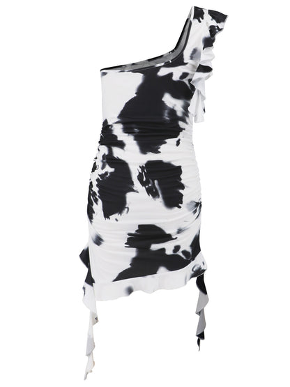 Ruffled Tie-Dye Single Shoulder Mini Dress – product image 4