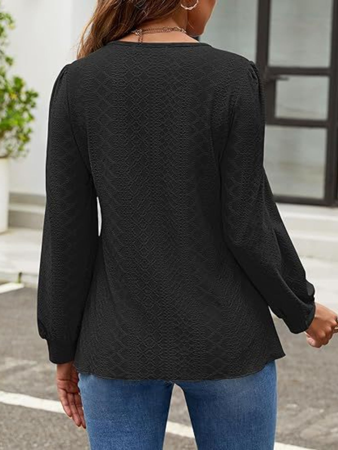 Eyelet Round Neck Long Sleeve Top – product image 12
