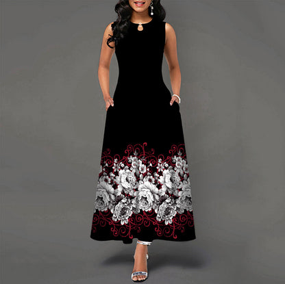 Black and White Floral Print Maxi Dress