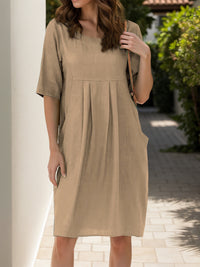 Full Size Round Neck Half Sleeve Dress with Pockets