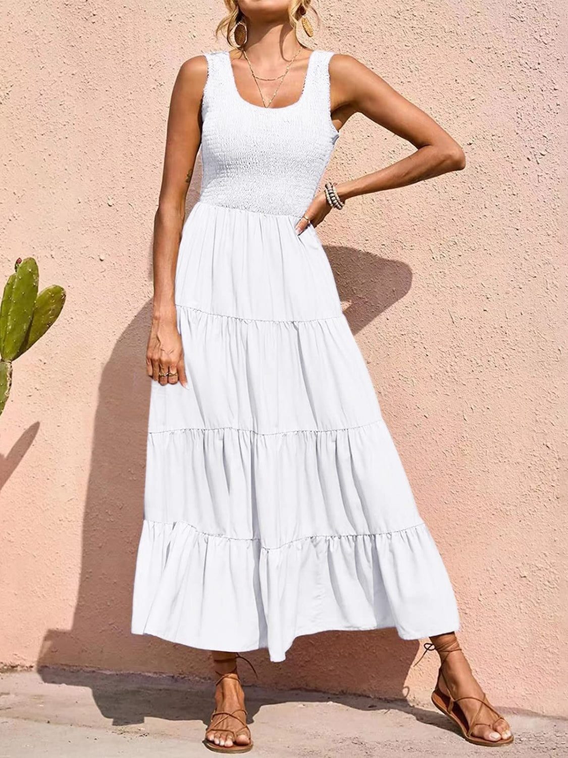 Tiered Smocked Wide Strap Dress – product image 4