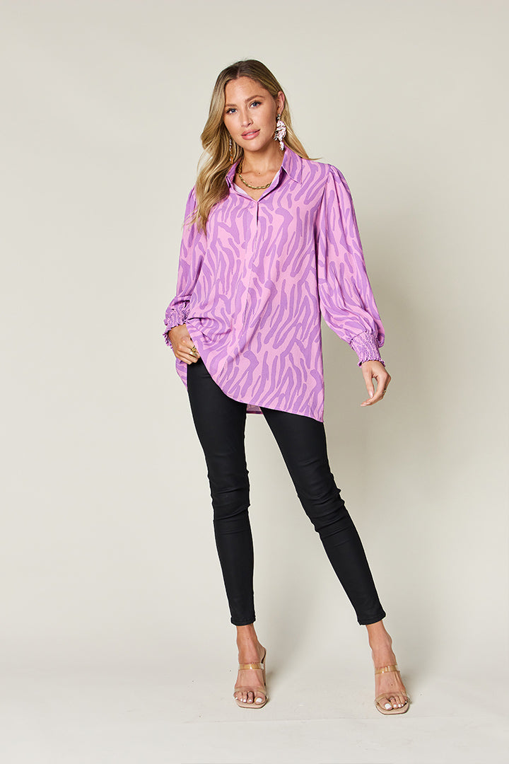 Double Take Full Size Printed Smocked Long Sleeve Blouse – product image 13