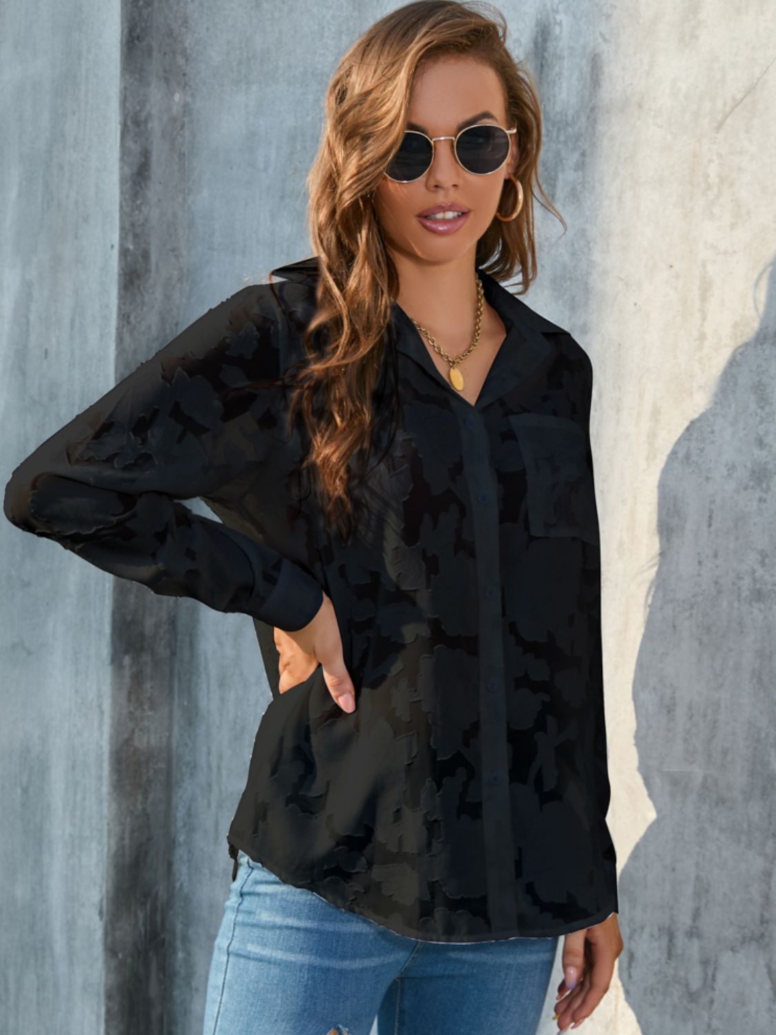 Full Size Collared Neck Long Sleeve Shirt Plus Size – product image 24