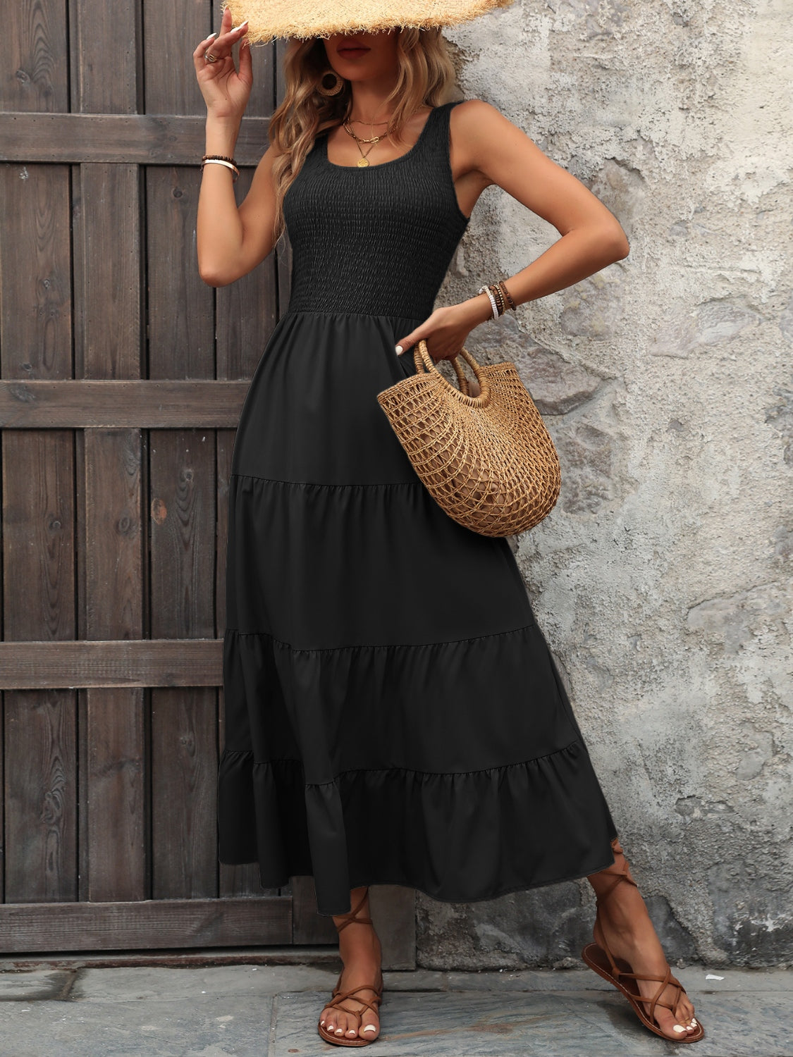 Smocked Scoop Neck Sleeveless Tank Dress – product image 15