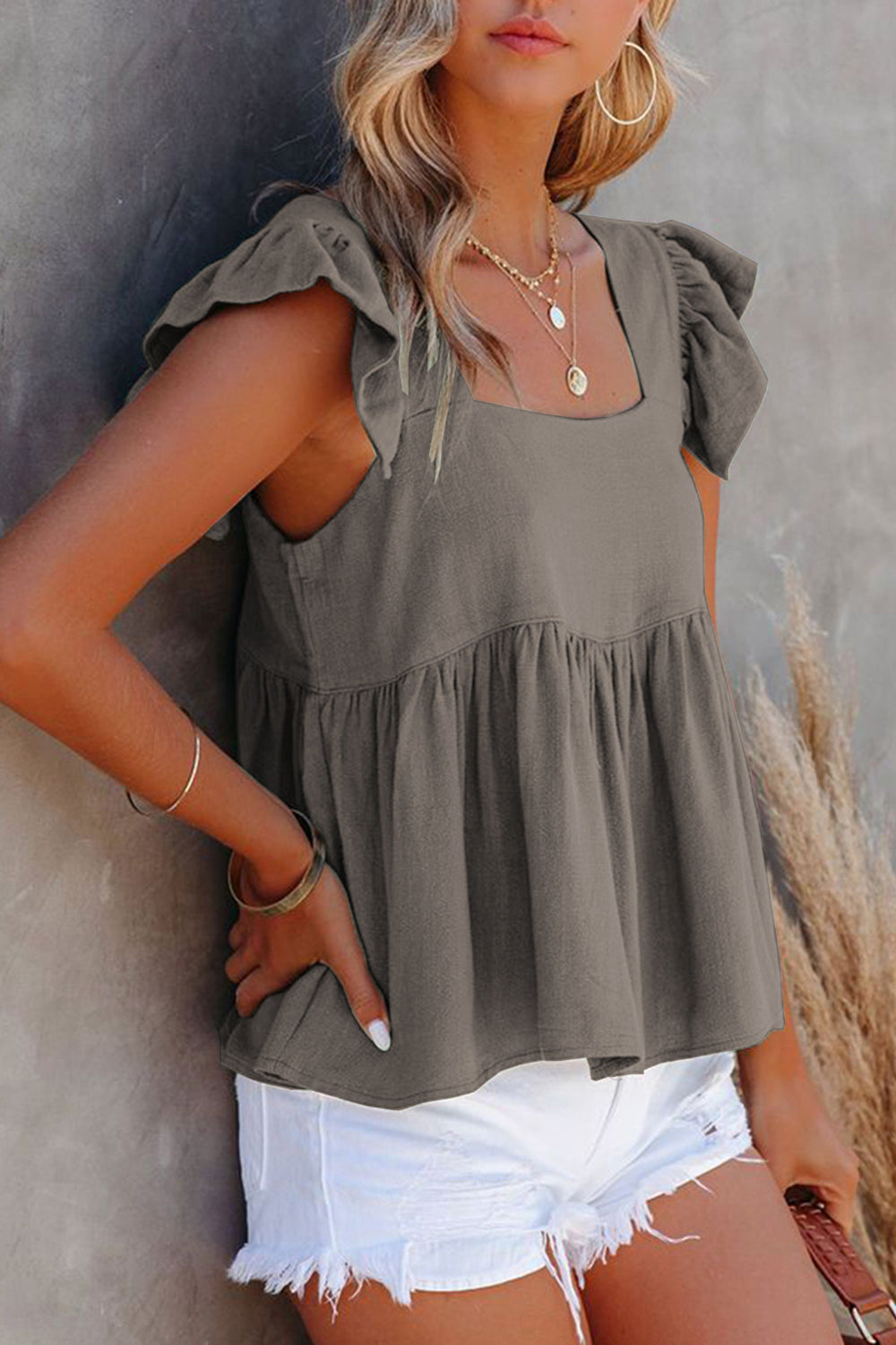 Full Size Ruffled Square Neck Cap Sleeve Blouse – product image 14