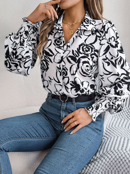 Printed Collared Neck Lantern Sleeve Shirt – product image 9