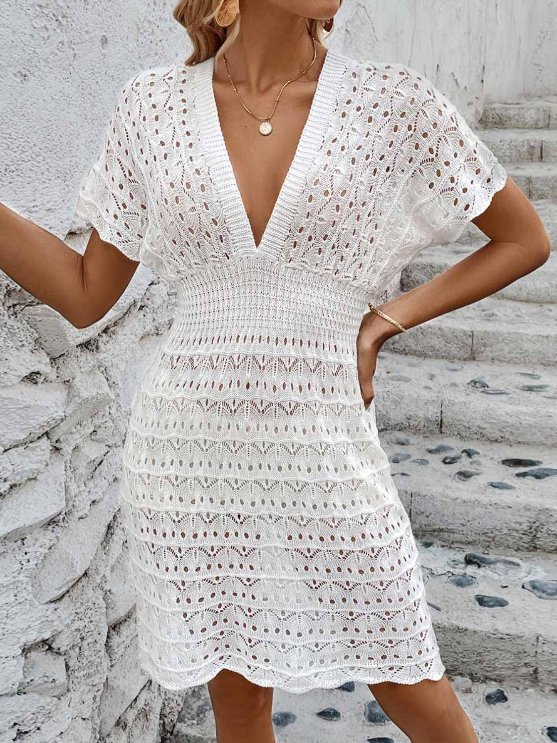 Openwork Plunge Short Sleeve Cover-Up Dress – product image 11