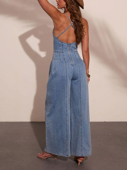 Women's Washed High-Stretch Wide-Leg Jumpsuit