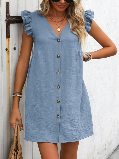 Button Up V-Neck Cap Sleeve Mini Dress – product image 15