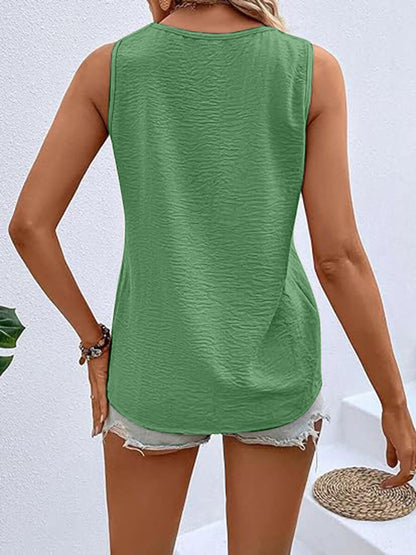 Full Size Decorative Button V-Neck Tank – product image 15