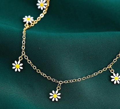Fashion Foot Ornaments Summer Beach Daisy Pearl Anklet For Women