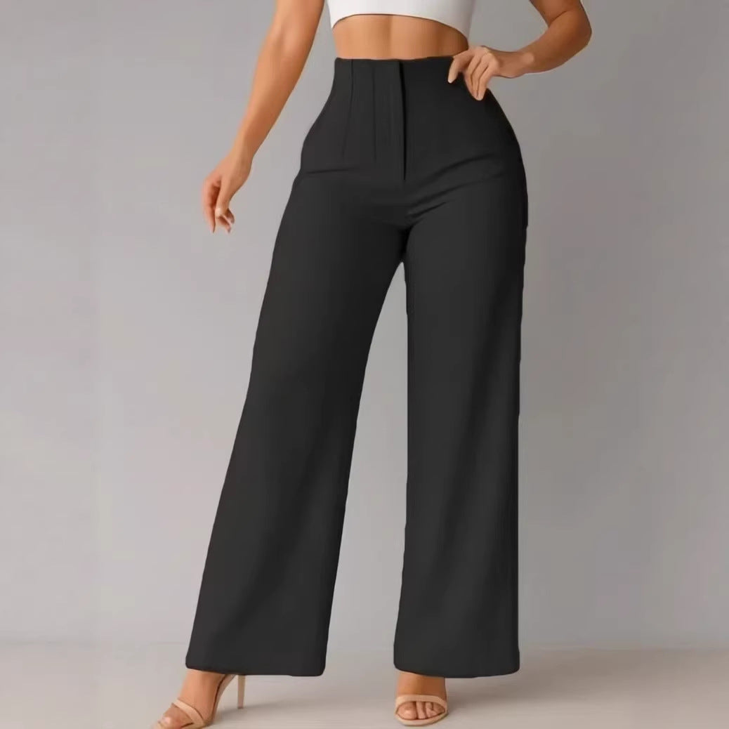 Womens Casual Solid-color Wide-leg Pants