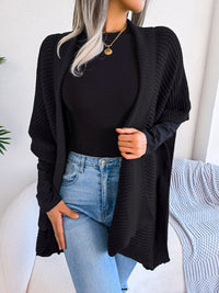 Horizontal Ribbing Open Front Slit Cardigan