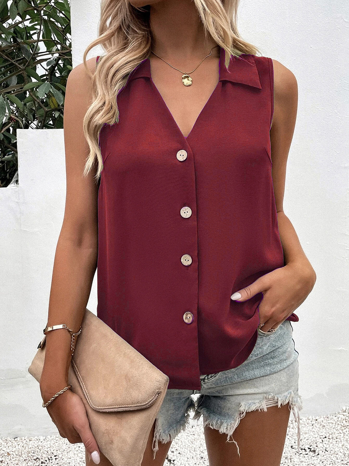 Full Size Johnny Collar Button Up Tank – product image 5