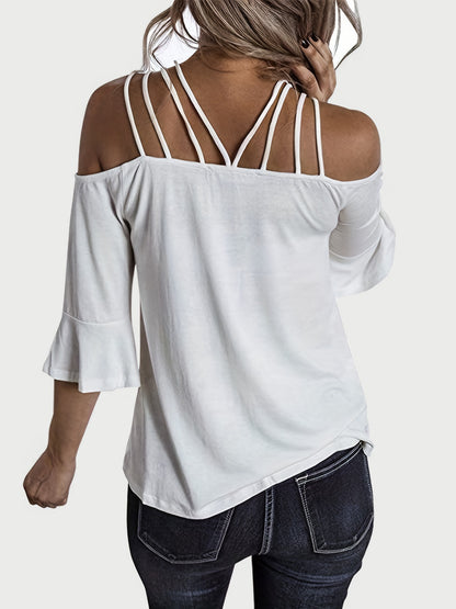 Full Size Cold Shoulder Three-Quarter Sleeve Blouse – product image 2