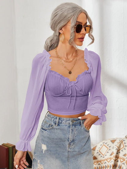 Mesh Sweetheart Neck Flounce Sleeve Top – product image 25