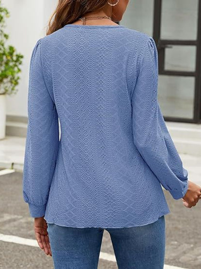 Eyelet Round Neck Long Sleeve Top – product image 16