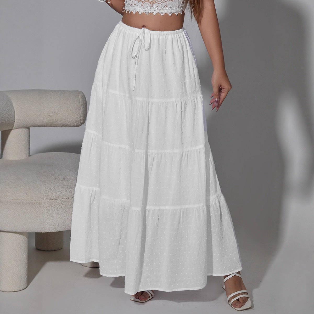 Adjustable High-waist Elastic Midi Skirt With Four Panels