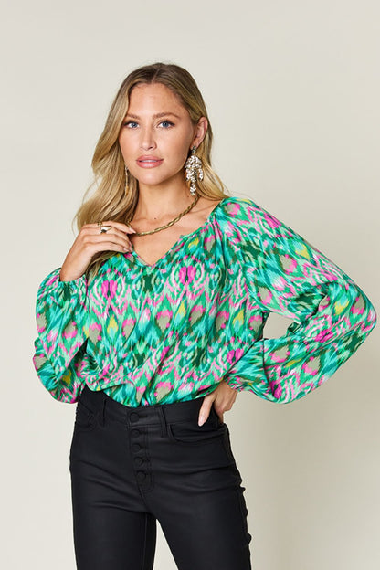 Double Take Full Size Printed Balloon Sleeve Blouse – product image 22