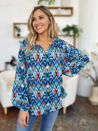 Double Take Full Size Printed Balloon Sleeve Blouse – product image 9