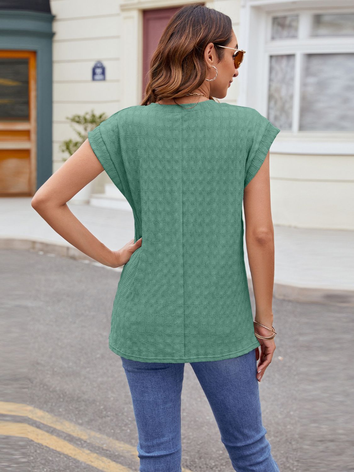Textured Round Neck Cap Sleeve T-Shirt – product image 8