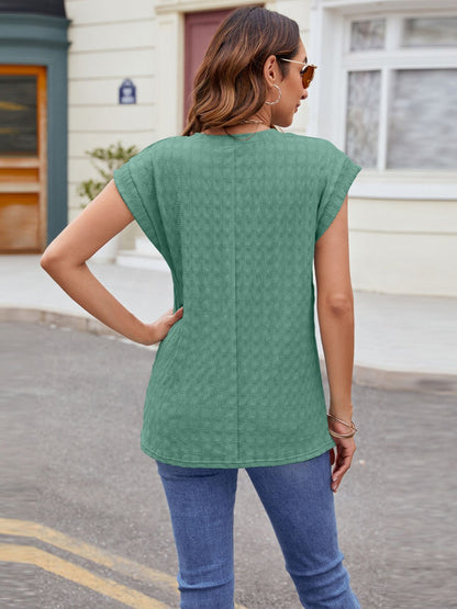 Textured Round Neck Cap Sleeve T-Shirt – product image 8