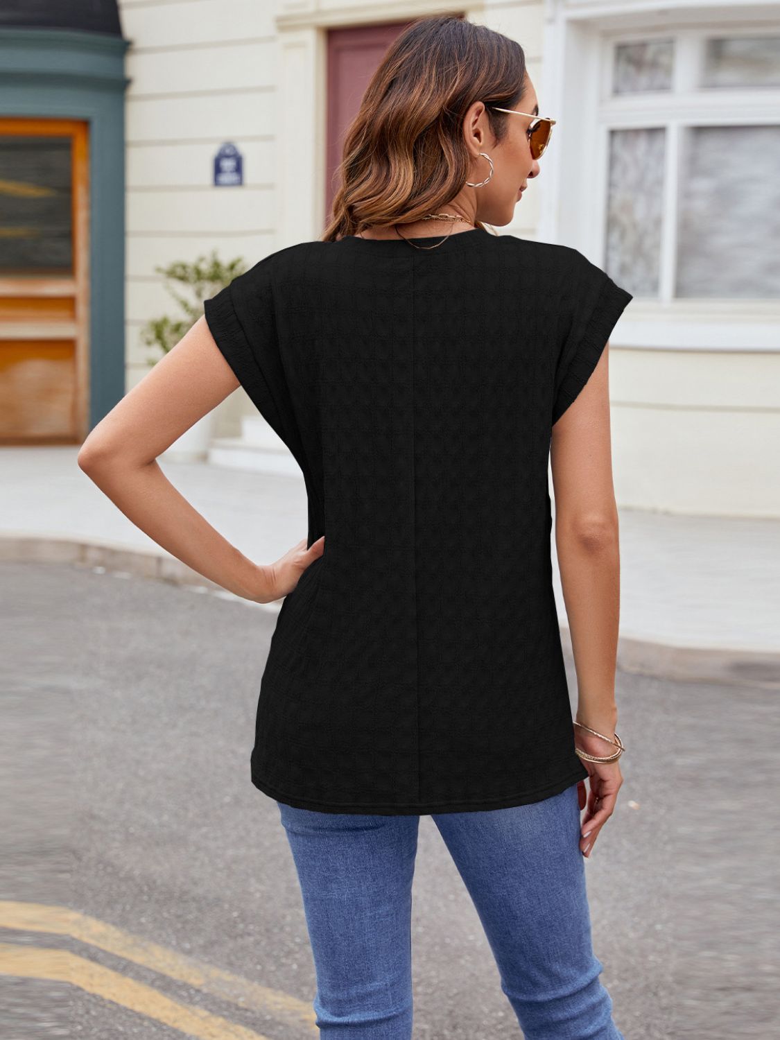 Textured Round Neck Cap Sleeve T-Shirt – product image 27
