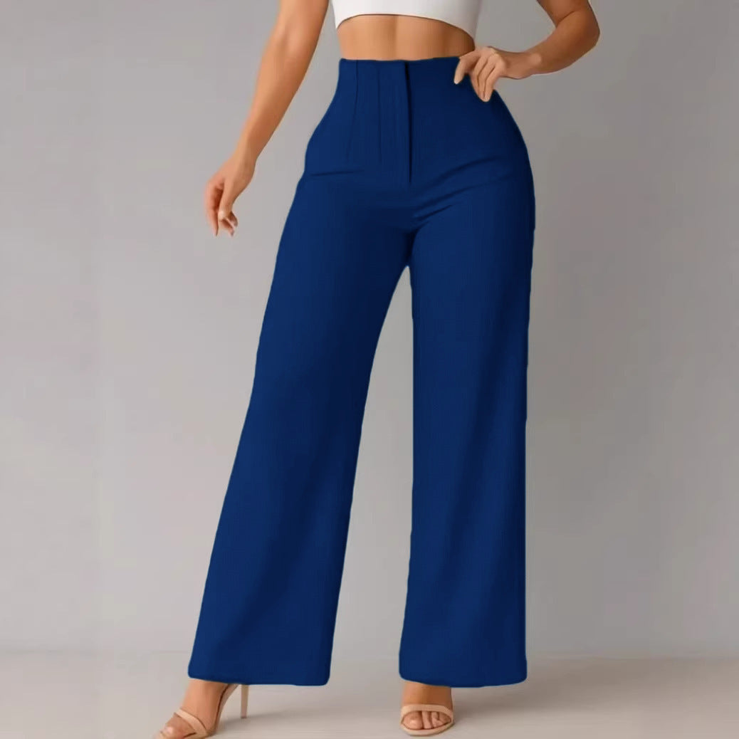 Womens Casual Solid-color Wide-leg Pants