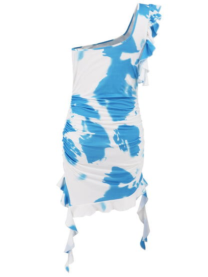 Ruffled Tie-Dye Single Shoulder Mini Dress – product image 10