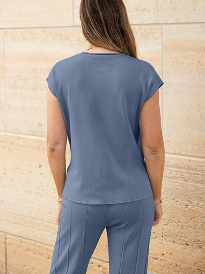 Round Neck Cap Sleeve Top and Pants Knit Set – product image 24