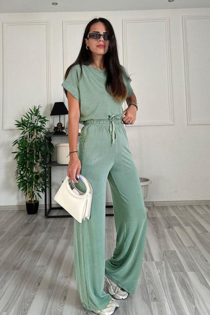 Round Neck Short Sleeve Top and Drawstring Pants Set – product image 16