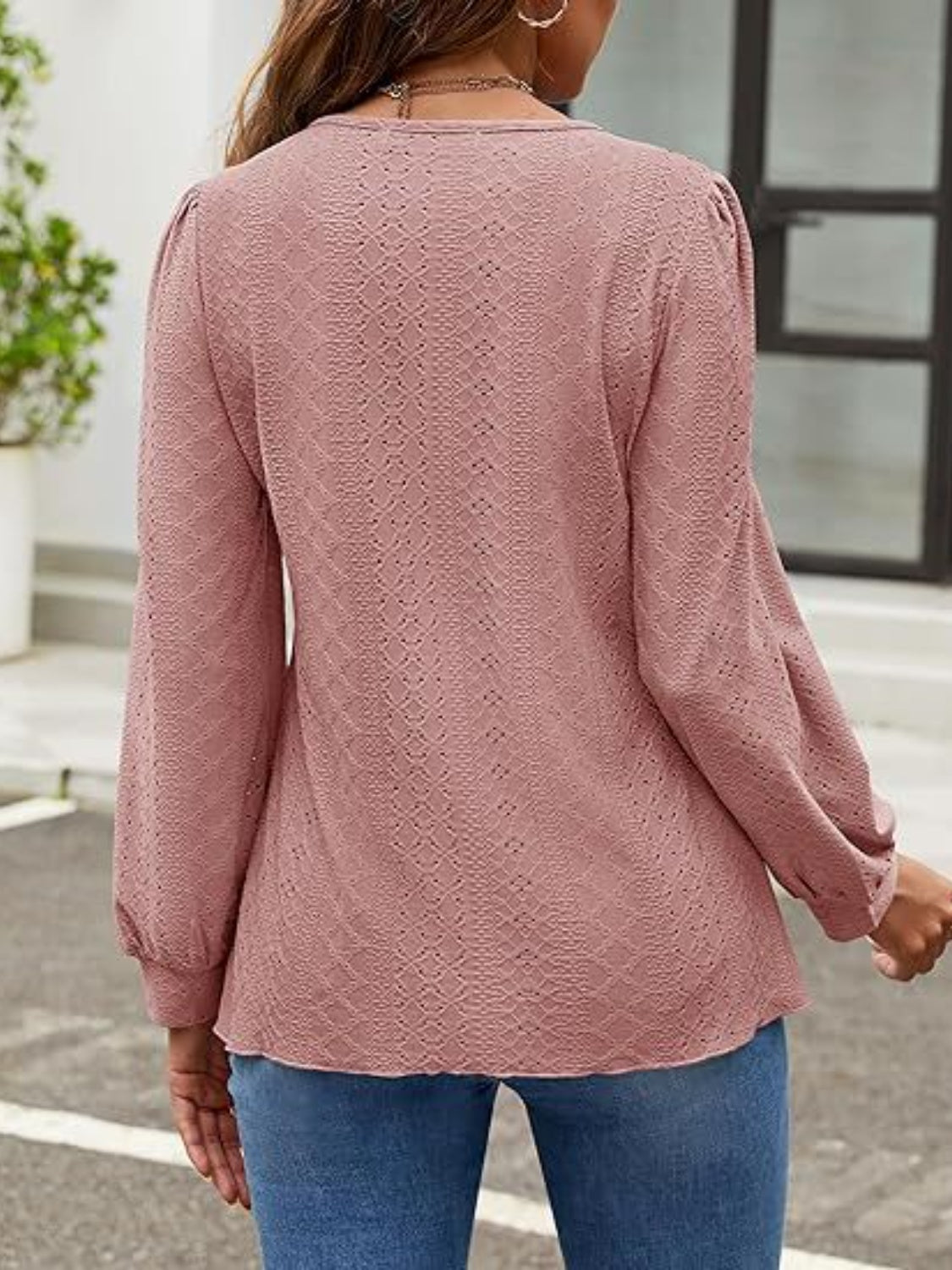 Eyelet Round Neck Long Sleeve Top – product image 24