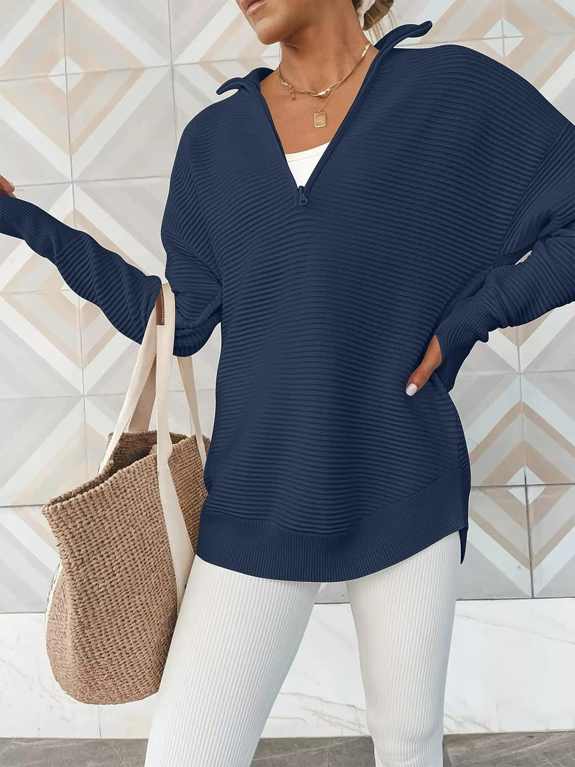 Half Zip Long Sleeve Knit Top – product image 23