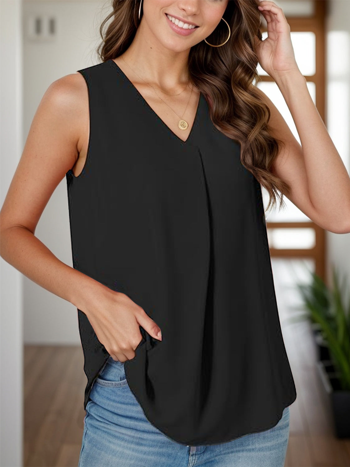 Full Size Ruched V-Neck Tank – product image 6