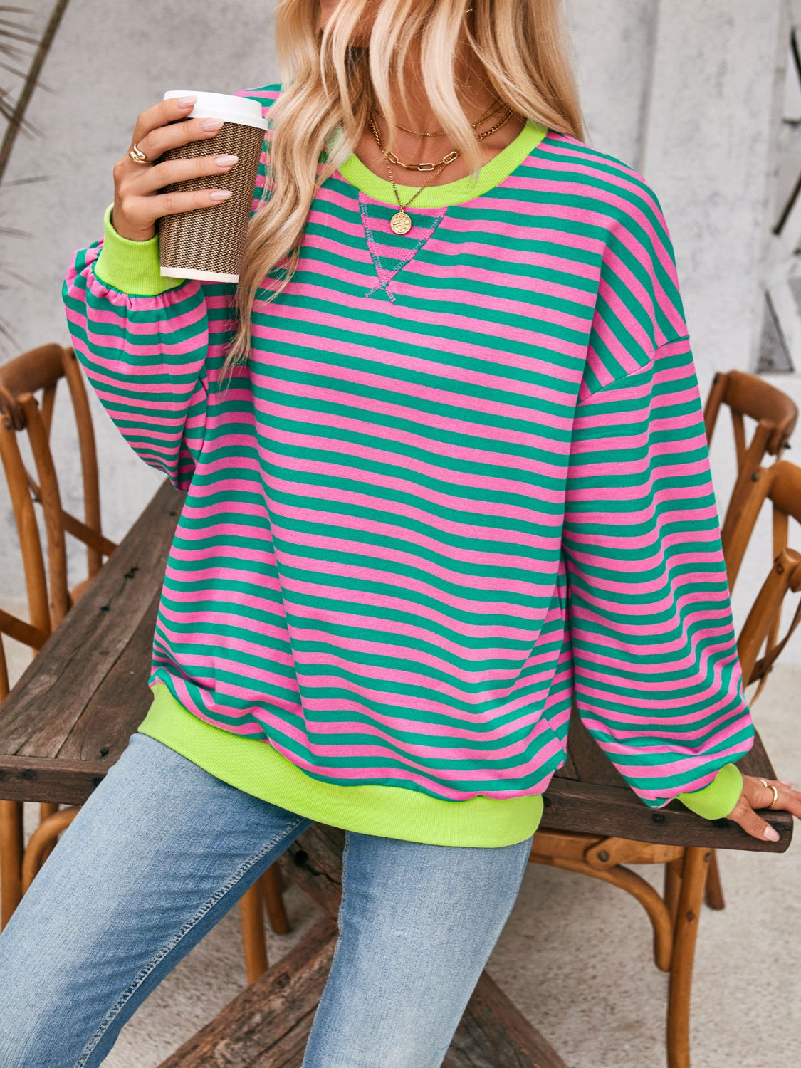Contrast Striped Long Sleeve Sweatshirt – product image 29