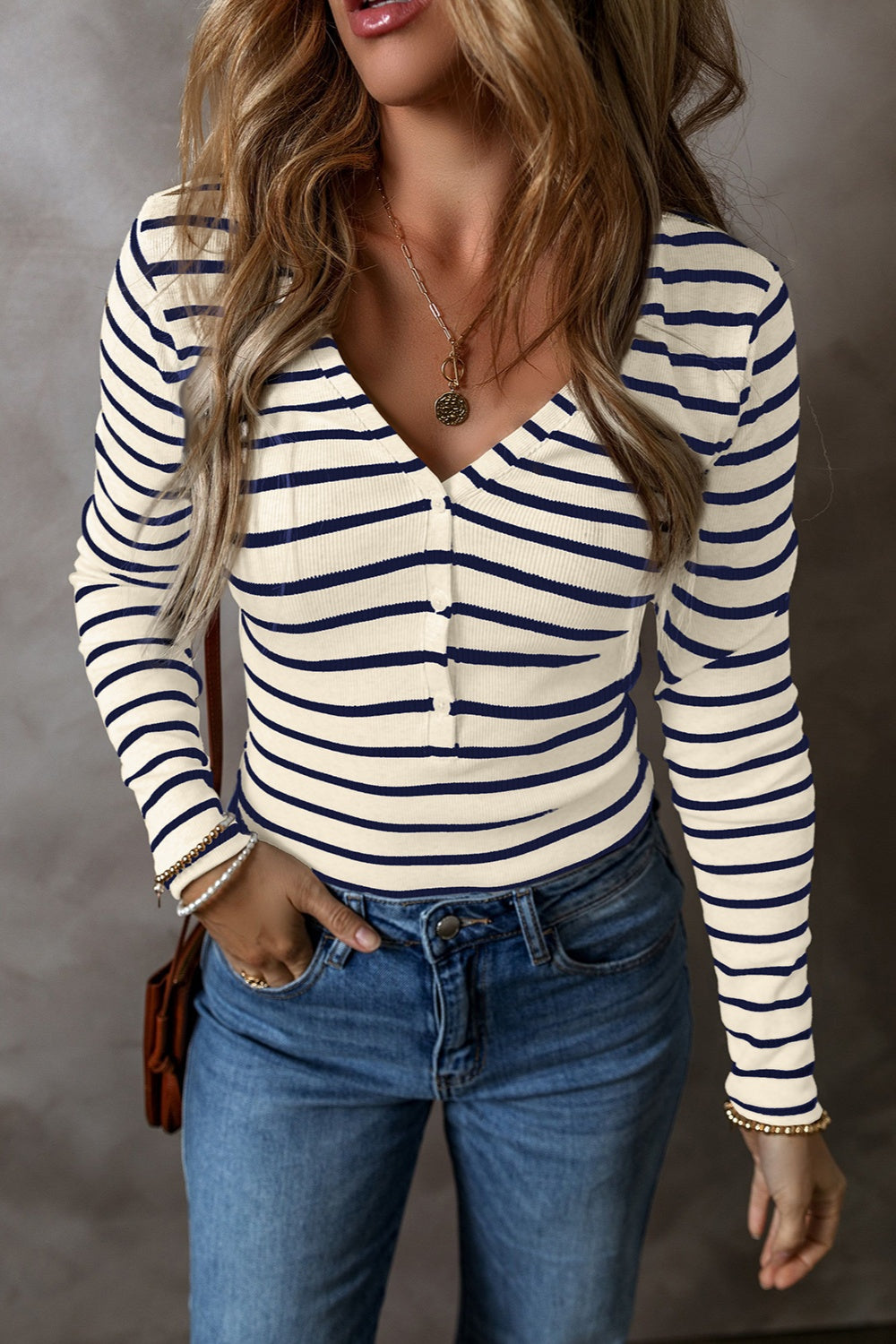 Striped V-Neck Long Sleeve Top – product image 11