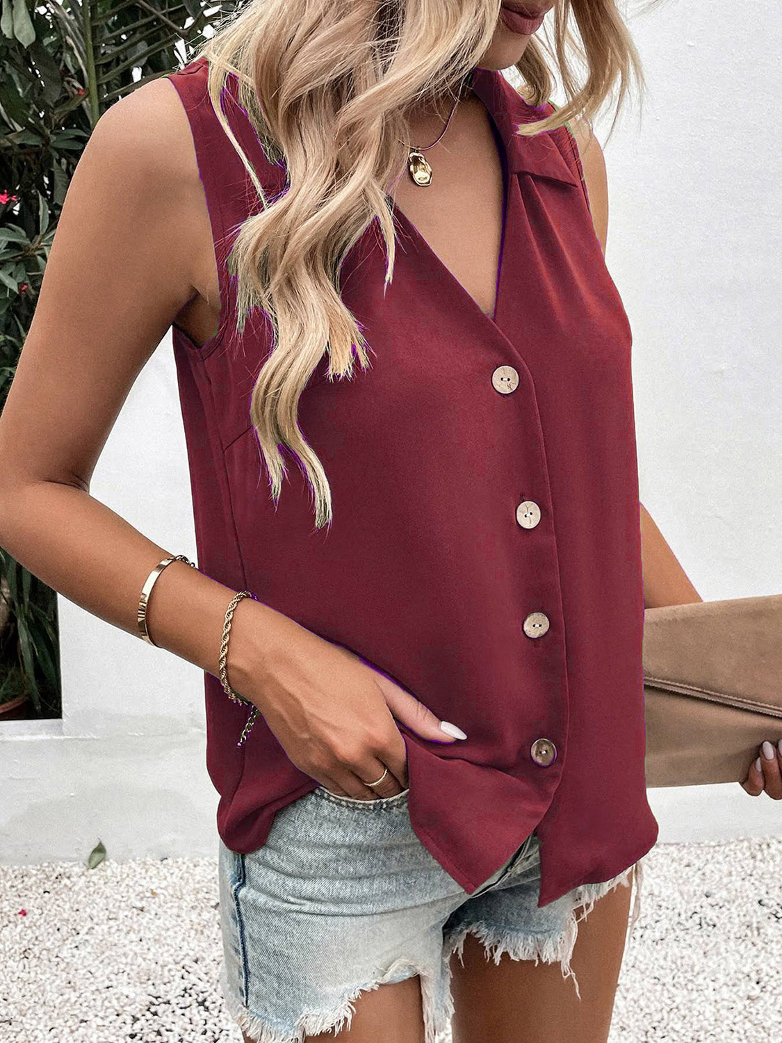 Full Size Johnny Collar Button Up Tank – product image 4