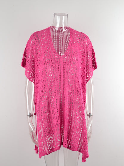 Cutout V-Neck Cover-Up with Tassel – product image 23