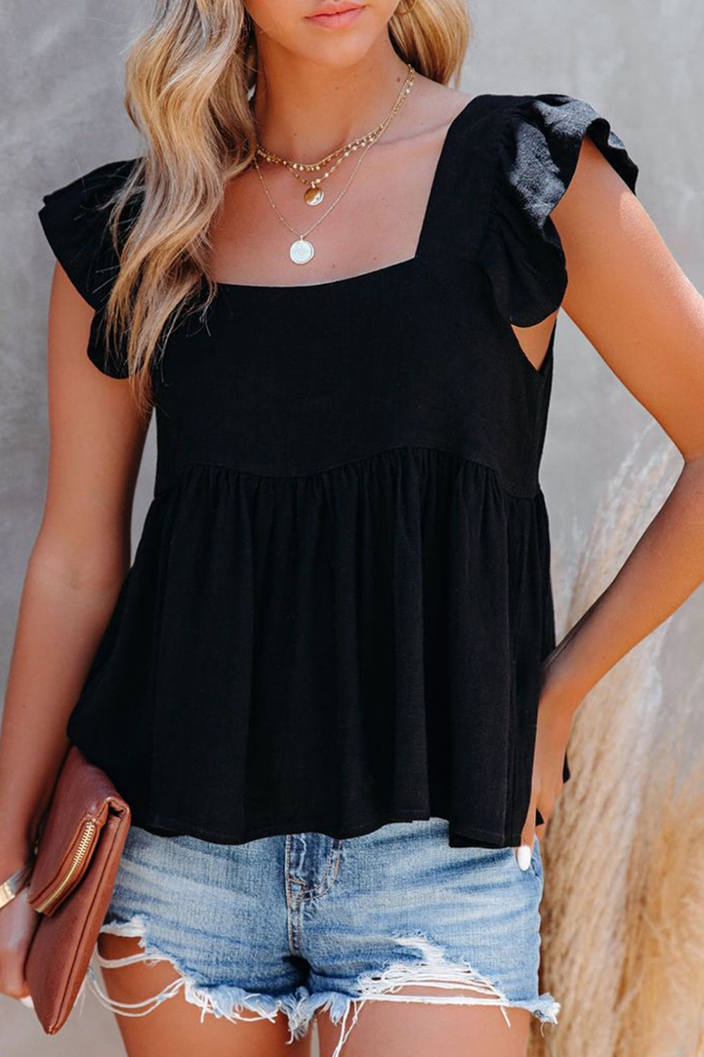 Full Size Ruffled Square Neck Cap Sleeve Blouse – product image 11