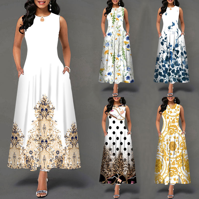 Black and White Floral Print Maxi Dress