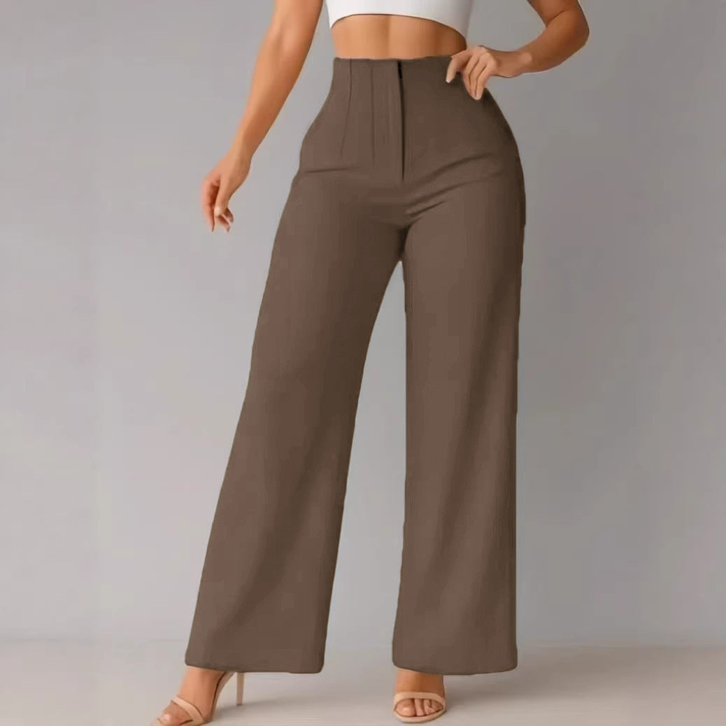 Womens Casual Solid-color Wide-leg Pants