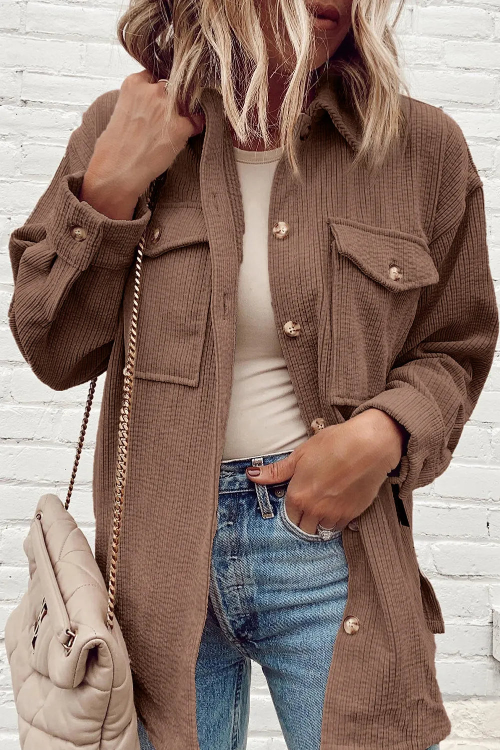 Pocketed Button Up Dropped Shoulder Shacket – product image 7
