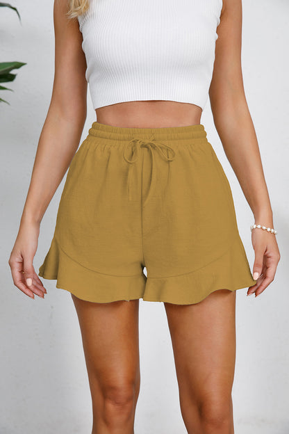 Full Size Drawstring Ruffle Hem Shorts – product image 17