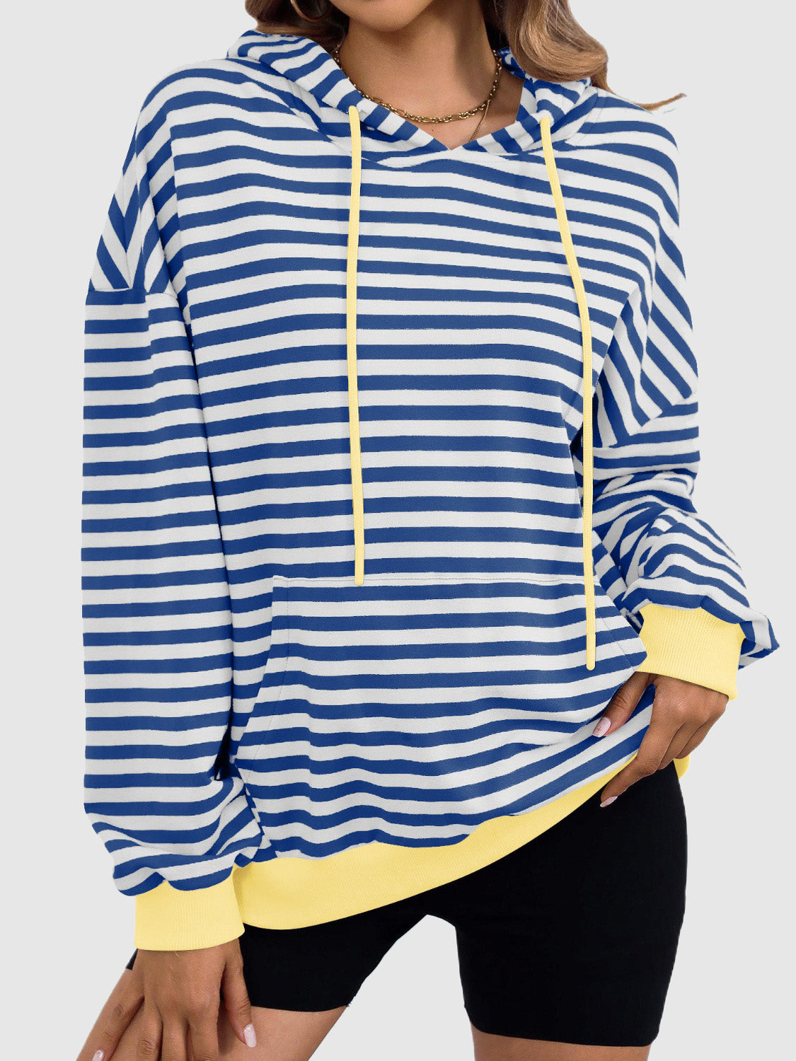 Drawstring Striped Long Sleeve Hoodie – product image 1
