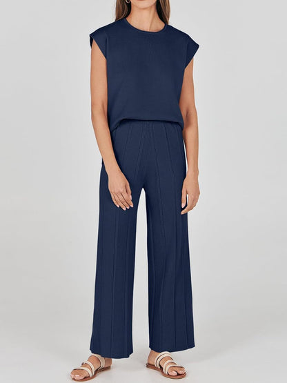 Round Neck Cap Sleeve Top and Pants Knit Set – product image 11