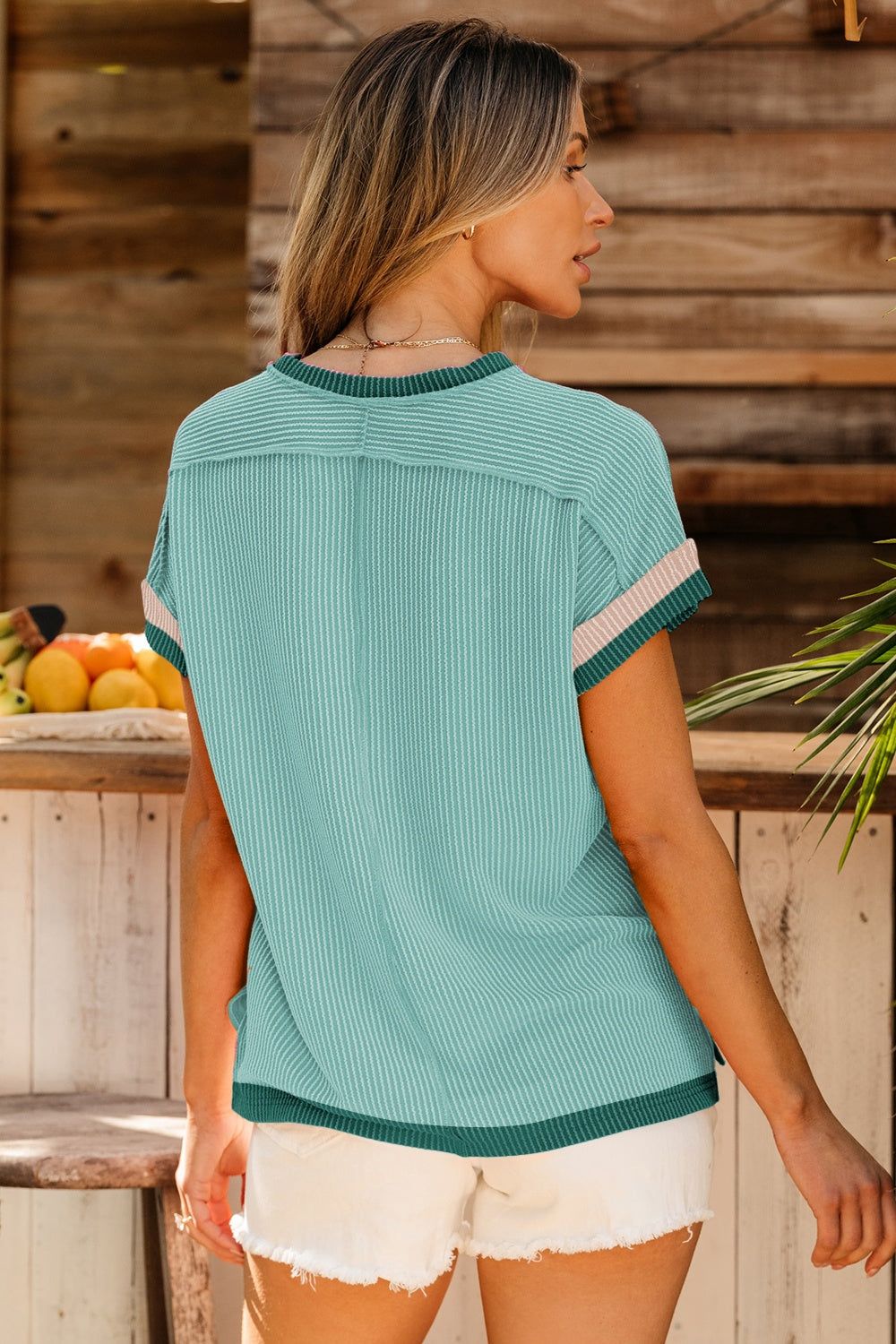 Color Block Round Neck Cap Sleeve T-Shirt – product image 3